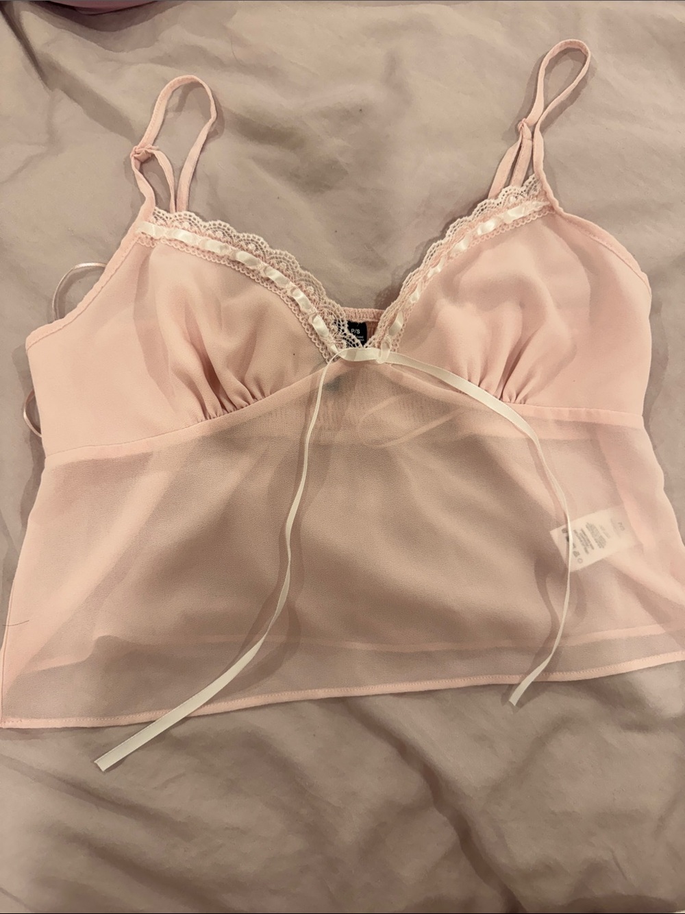 Sheer Pink Lace-Trim Cami Top